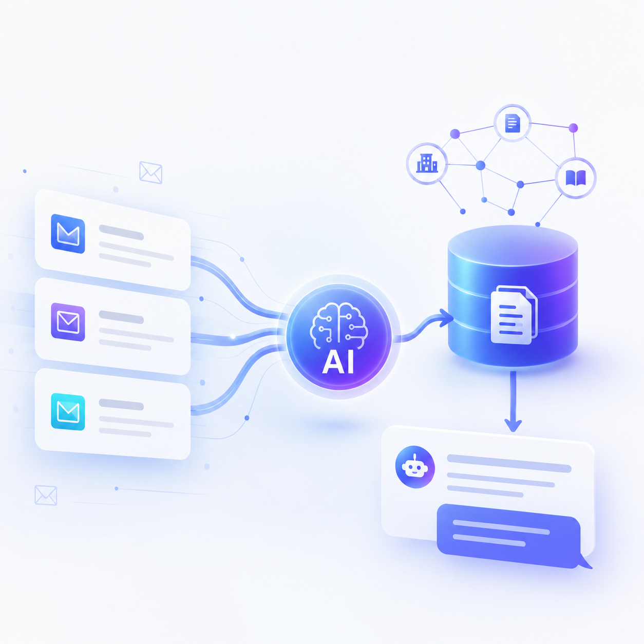 Mail knowledge AI data flow illustration